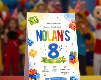 Building Blocks Birthday Invitation, Editable Kids Birthday Invite, Colorful Brick Party Invitation, Digital Download