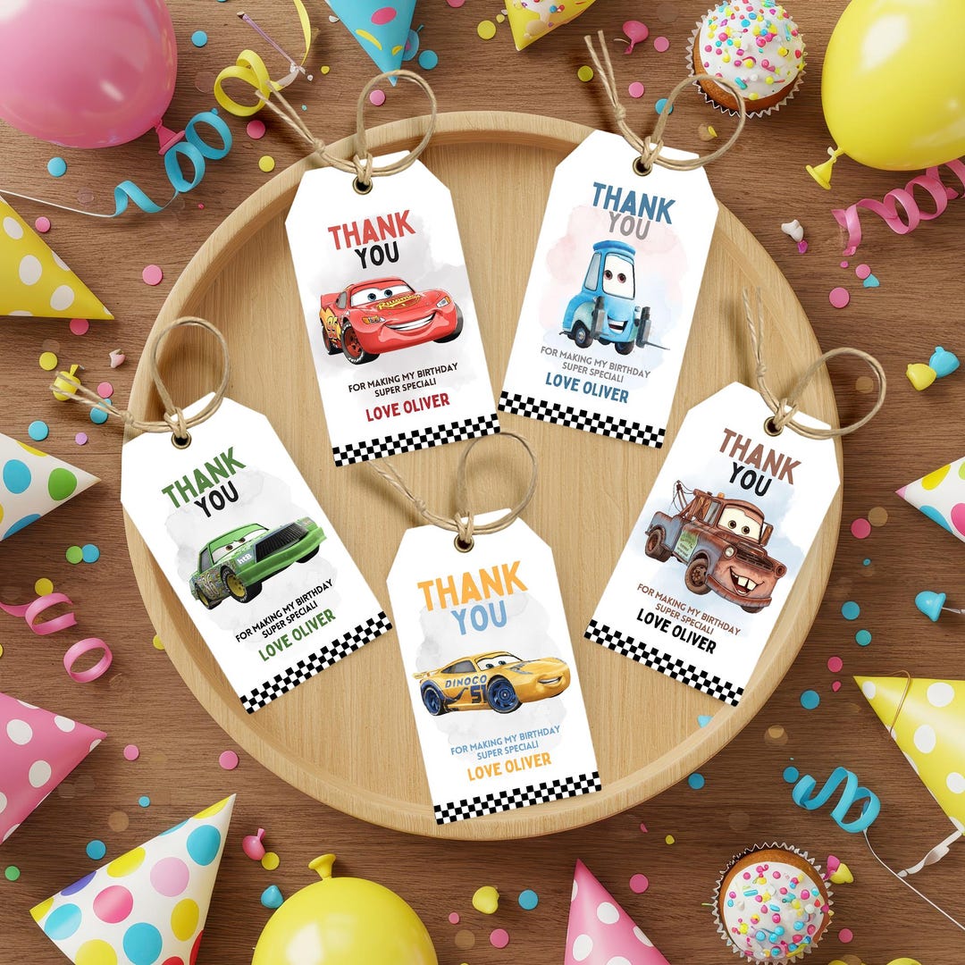 Cars Birthday Thank You Tags Printable, Cars Movie Favor Tags ...