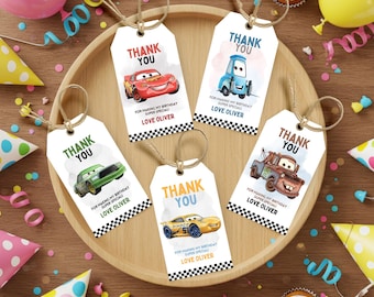 Cars Birthday Thank You Tags Printable, Cars Movie Favor Tags, Lightning McQueen Party Tags, Race Car Birthday Favor Labels