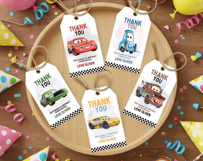 Cars Birthday Thank You Tags Printable, Cars Movie Favor Tags ...