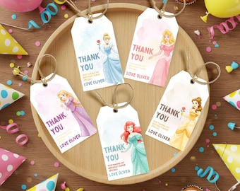 Editable Princess Thank You Tags Template, Princess birthday party Favors, Princess birthday favors Digital Download