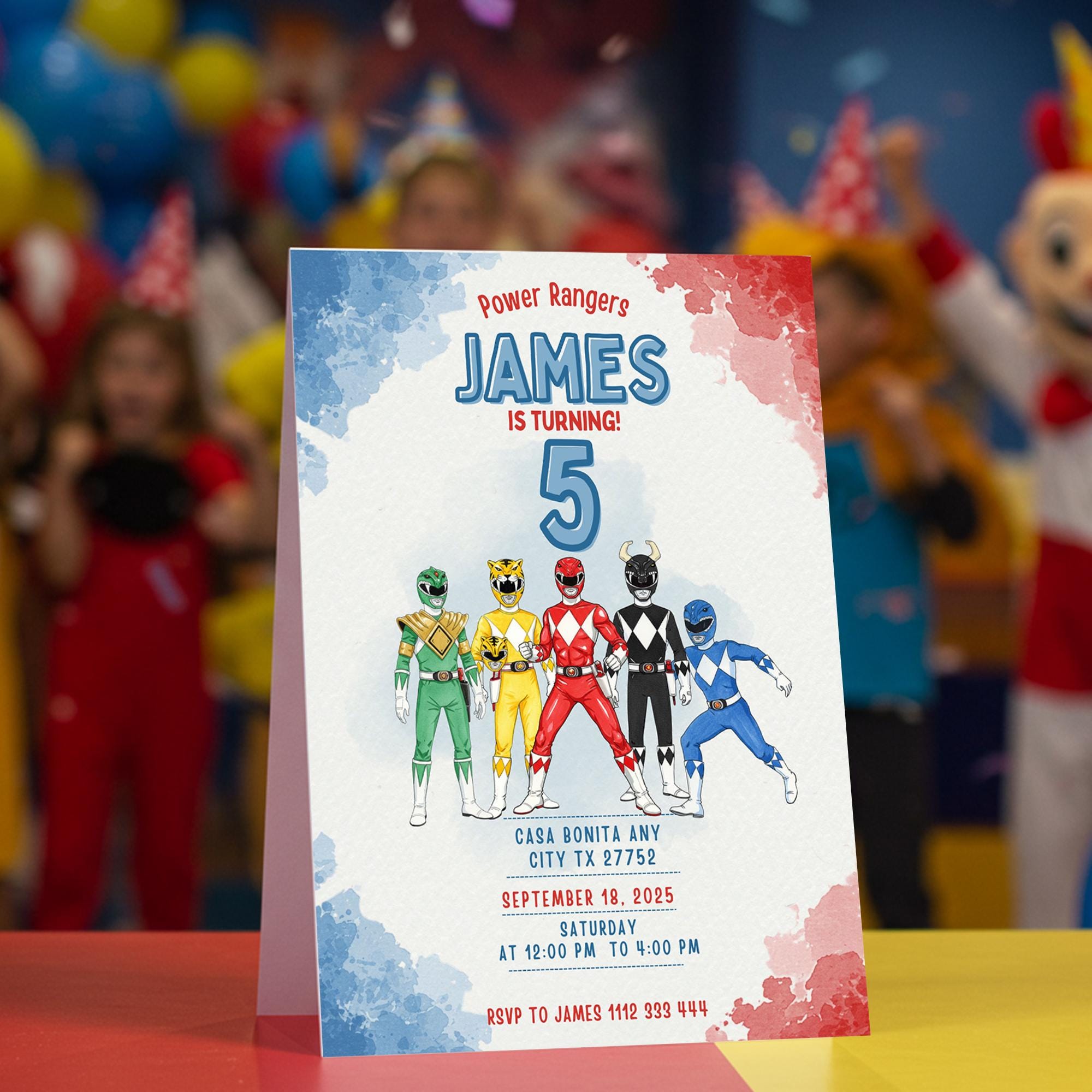 Watercolor Power Rangers Birthday Invitation, Power Rangers Invite ...