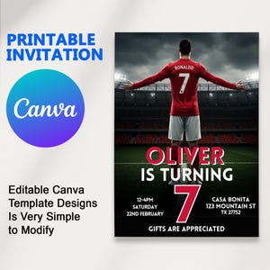Soccer Birthday Invitation Canva Template | Ronaldo Theme Party Invite | Editable Digital Download for Boys | Instant Access