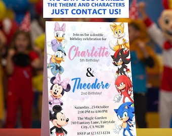 Sonic and Mickey Mouse joint Birthday Invitation Template | Double Party Invite Template (Digital)