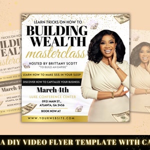 Wealth Masterclass Flyer, DIY Flyer Template Design, Wealth Building Flyer, Hair Lash Beauty Class Flyer, Premade Business Flyer