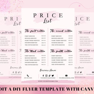 Price List, DIY Flyer Template Design, Price Sheet, Hair Pricing Flyer, Pricelist Flyer, Pricing Guide Sheet, Premade Salon Business Flyer