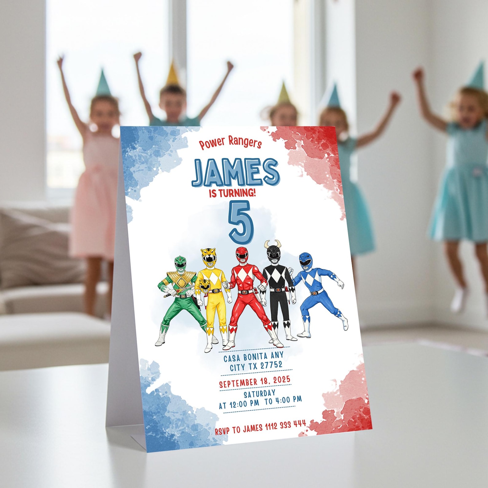 Watercolor Power Rangers Birthday Invitation, Power Rangers Invite ...