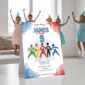 Watercolor Power Rangers Birthday Invitation, Power Rangers Invite, Printable Birthday Invitation, Kids Birthday Invitation, Canva Editable