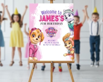 Watercolor Girls Puppy Welcome Sign Template – Editable Canva Birthday Pink Party Sign, Printable Watercolor Party Decor, Instant Download
