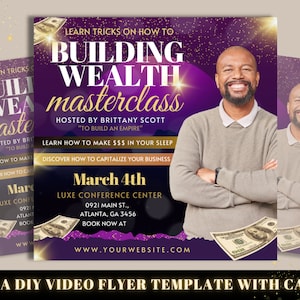 Wealth Masterclass Flyer, DIY Flyer Template Design, Wealth Building Flyer, Hair Lash Beauty Class Flyer, Premade Business Flyer