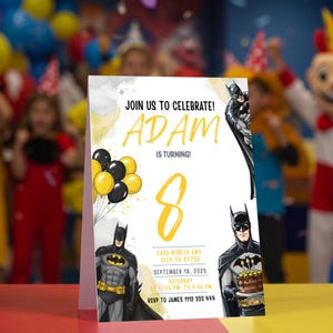 Bearbeitbare Superheld-Geburtstagsfeiereinladungsvorlage, druckbare Einladungen zur Geburtstagsfeier, digitale Kinderparty-Einladungsvorlage, Jungeneinladungen