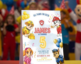 Editable Puppy Birthday Invitation Template, Printable Birthday Party Invitations, Digital Bday Party Invite Template, Boys & Girls Invite