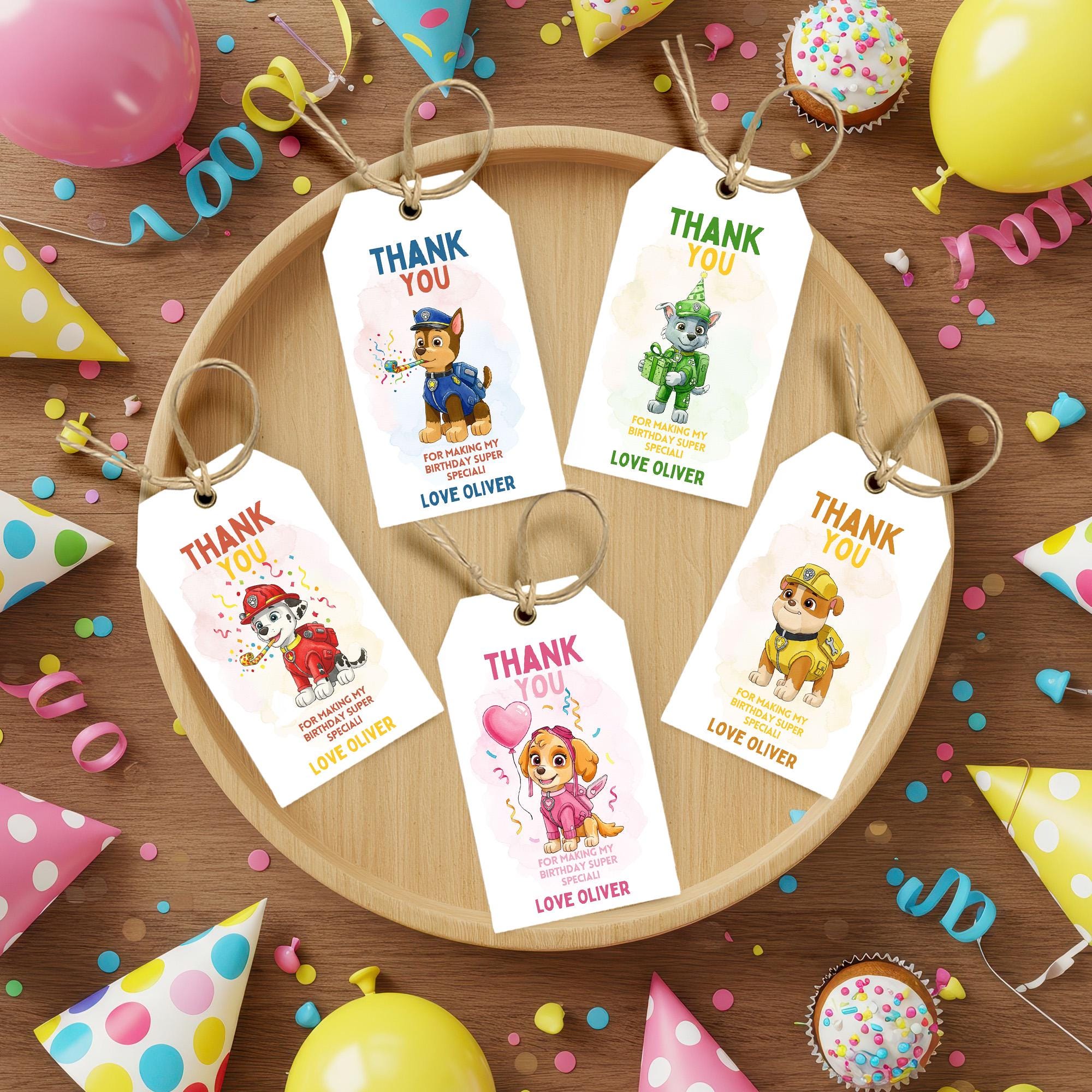 Editable Watercolor Paw-Ty Gift Tags, Happy Birthday Thank You Gift Tags, Printable And Editable
