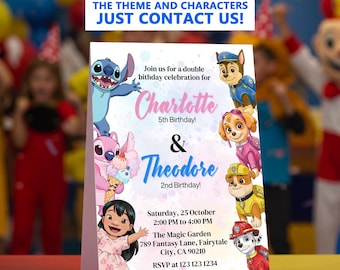 Editable Puppy and Lilo & Stitch joint Birthday party Invitation Template, Digital Birthday Party Invite Template, Boys and Girls Invite