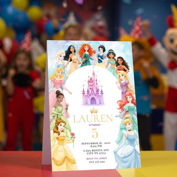 Watercolor Princess Birthday Invitation Digital: Editable Template (Canva Template)