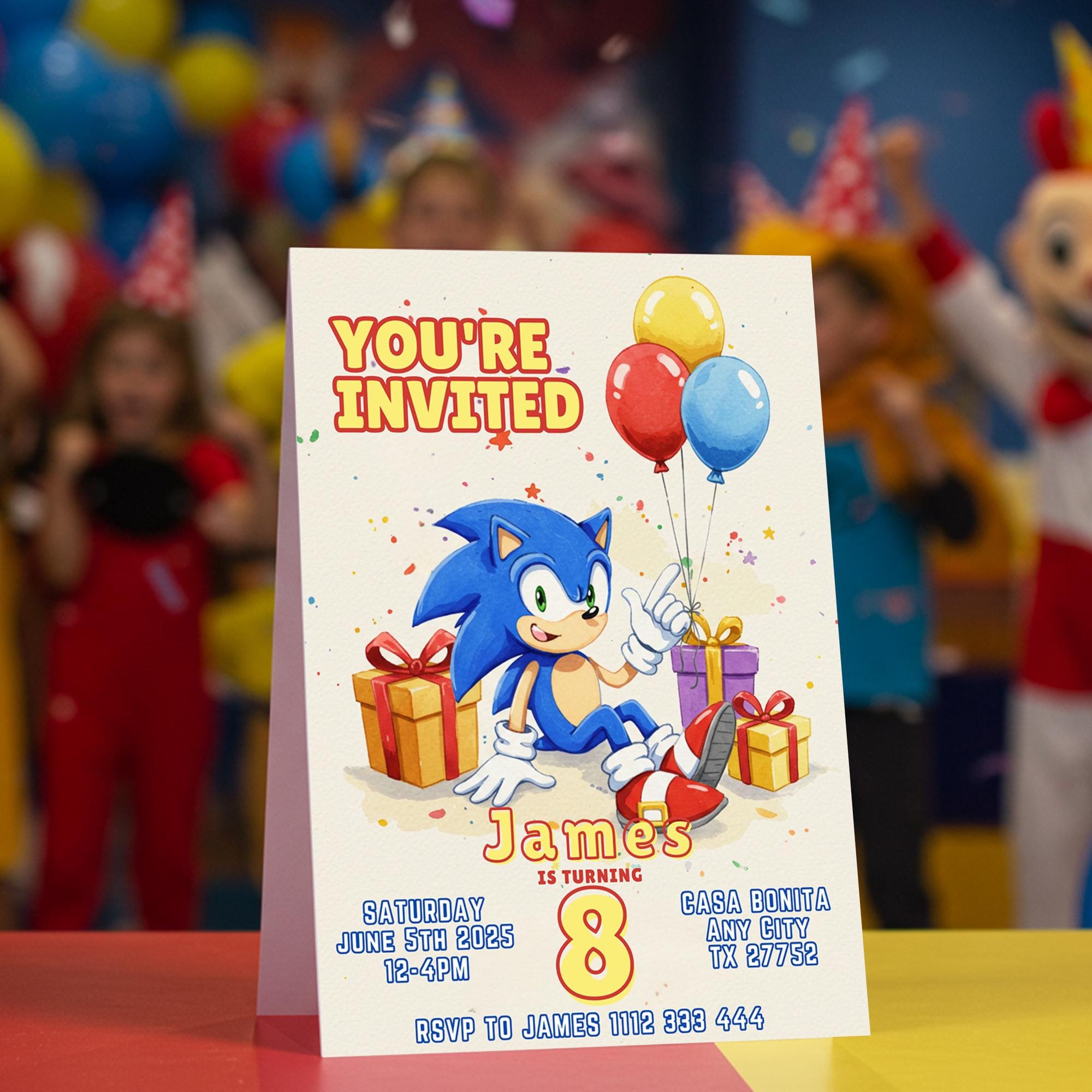 Editable Sonic Birthday Invitation Template, Printable Birthday Party Invitations, Digital Kids Party Invite Template, Boys & Girls Invite
