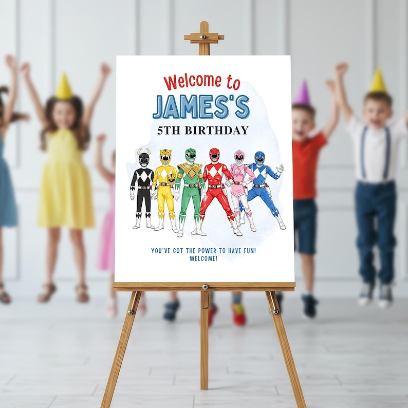 Power Rangers Welcome Sign Template – Editable Canva Birthday Party ...