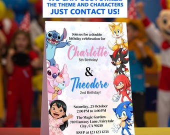 Sonic and Lilo & Stitch joint Birthday Invitation Template | Double Party Invite Template (Digital)