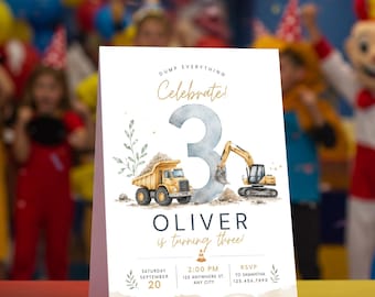 Construction 3rd Birthday Invitation Template, Dump Truck Birthday Invite, Excavator Party Invitation, Editable Digger Party Invite