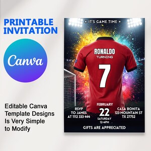 Soccer Birthday Invitation Canva Template | Ronaldo Theme Party Invite | Editable Digital Download for Boys | Instant Access