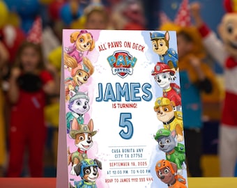 Editable Puppy Birthday Invitation Template, Printable Birthday Party Invitations, Digital Bday Party Invite Template, Boys & Girls Invite