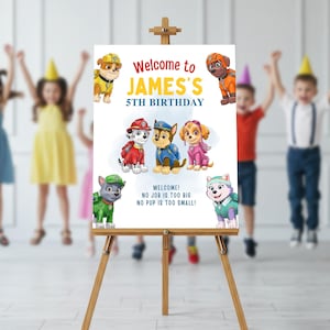 Modelo de placa de boas-vindas em aquarela Paw-Ty – Placa de festa de aniversário editável no Canva, decoração de festa em aquarela Paw-Ty para impressão, download instantâneo