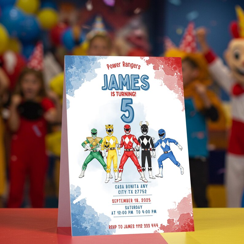 Watercolor Power Rangers Birthday Invitation, Power Rangers Invite ...