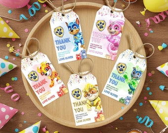Editable Watercolor Puppy Gift Tags, Happy Birthday Thank You Gift Tags, Printable And Editable