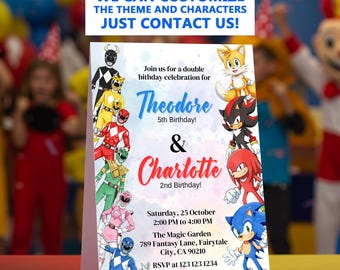 Sonic and Power Rangers joint Birthday Invitation Template | Double Party Invite Template (Digital)
