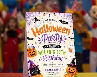 Halloween Birthday Invitation, Halloween Party Invite, Kids Halloween Birthday, Cute Pumpkin Ghost Invitation, Editable Canva Template
