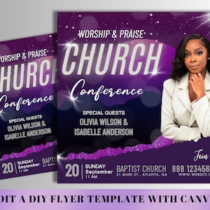 Church Flyer, DIY Flyer Template Design, Church Conference Flyer, Church Service Flyer, Prayer Flyer, Worship Flyer, Premade Editable Flyer