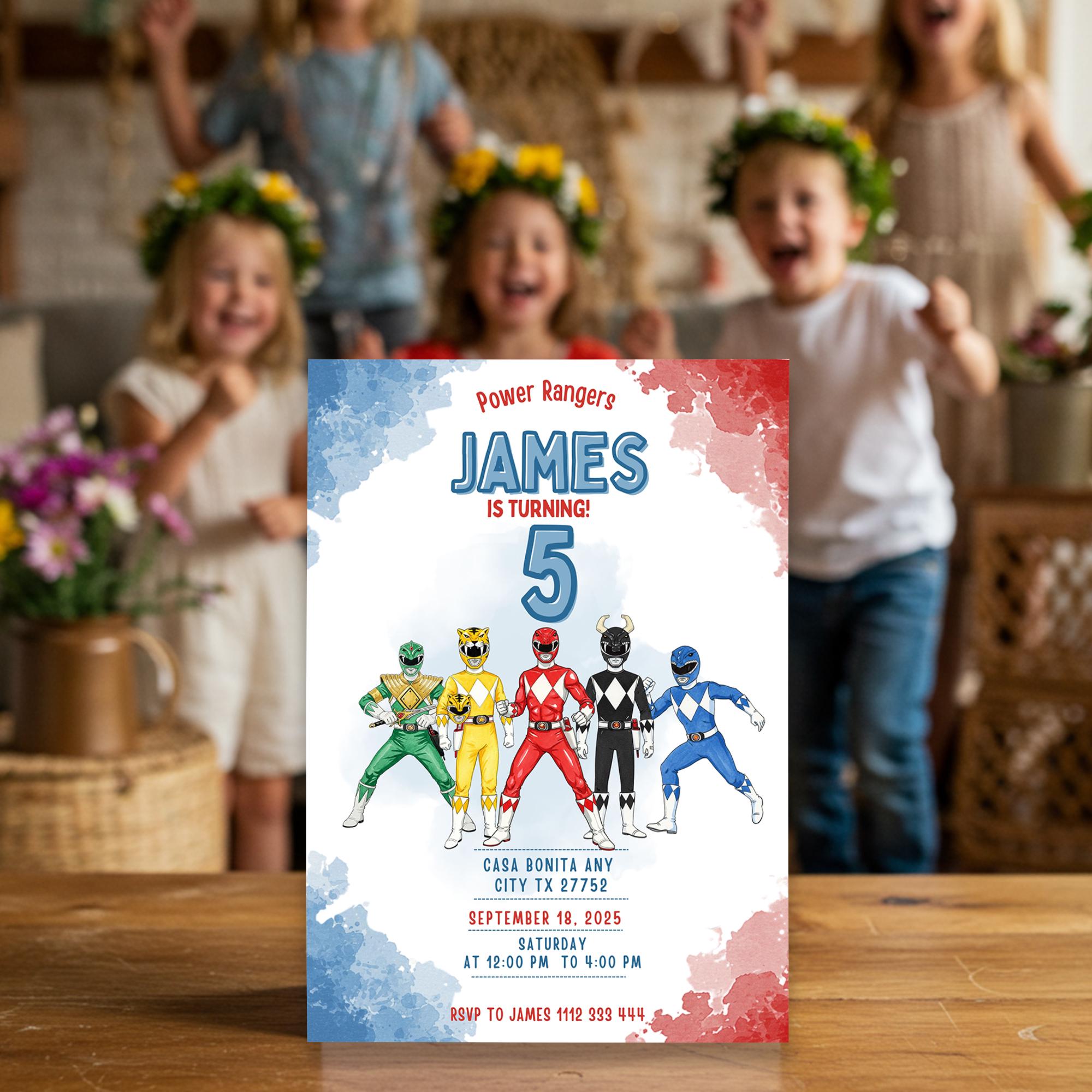 Watercolor Power Rangers Birthday Invitation, Power Rangers Invite ...