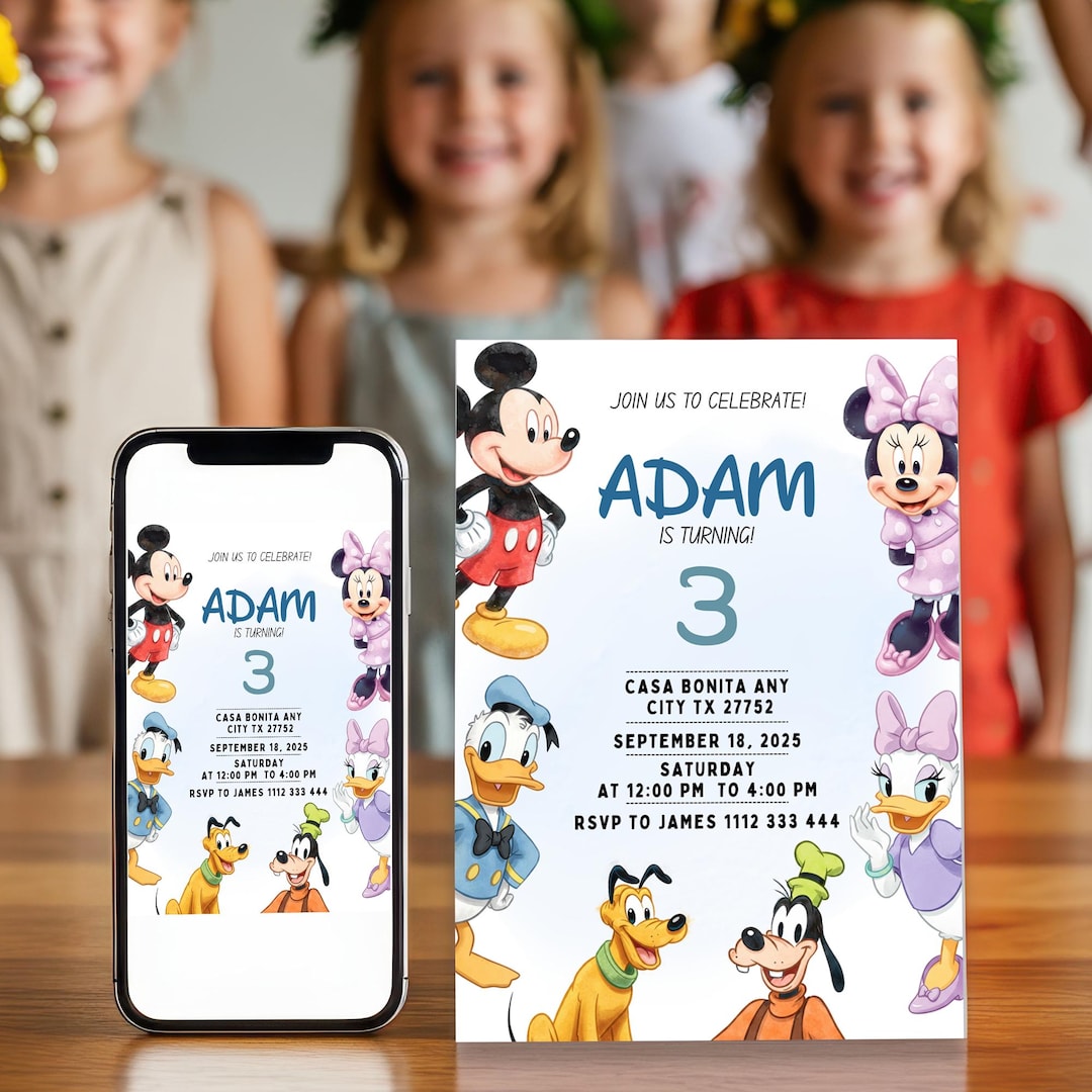Editable Mickey Mouse Birthday Invitation, Clubhouse and Friends Party ...