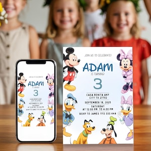 Editable Mickey Mouse Birthday Invitation, Clubhouse and Friends Party Template, Digital Boy Invite for Canva, Printable Card