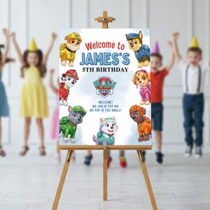 Modelo de placa de boas-vindas em aquarela Paw-Ty – Placa de festa de aniversário editável no Canva, decoração de festa em aquarela Paw-Ty para impressão, download instantâneo