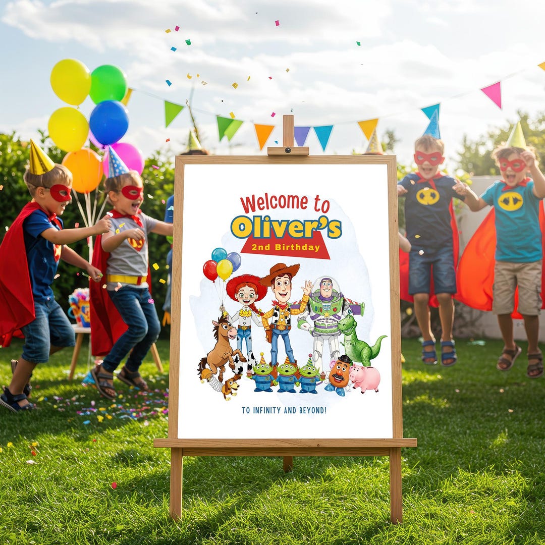 Watercolor Toy Story Welcome Sign Template – Editable Canva Birthday ...