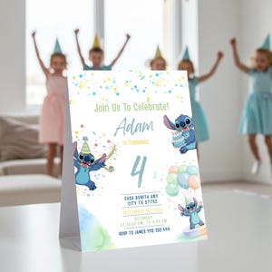 Modelo de convite para festa de aniversário com ponto na piscina Canva, convite para festa de menino, convite em aquarela para meninos, download digital, acesso instantâneo