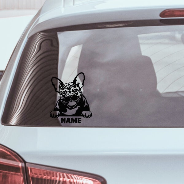 French Bulldog Custom Name Dog Decal, Car Decal, Dog Face, Dogs, Vinyl, Personalized Dog Decal, Laptop, Hydroflask, Phone, Sticker