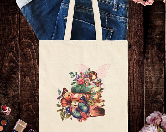 Floral Book Fairy Tote Bag