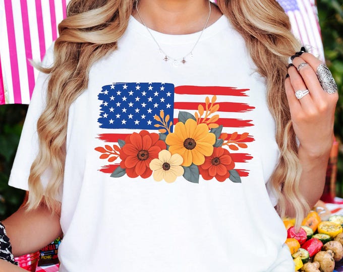 Patriotic Floral Flag T-Shirt