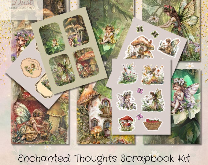 Fairy Scrapbook Kit  Printable Junk Journal Pages Fairycore Journaling Cards Tags and Stickers Instant Download