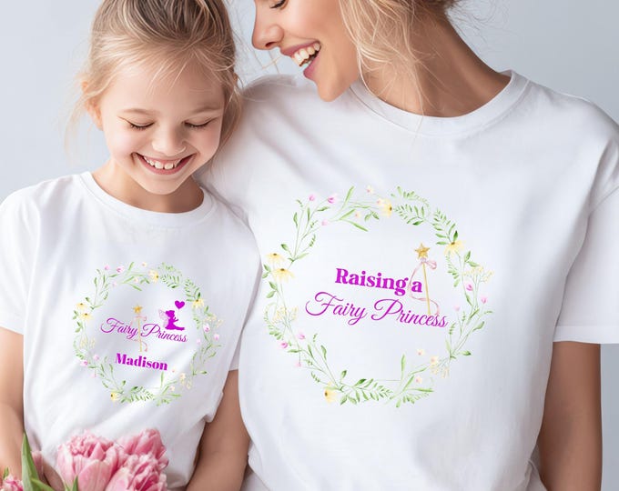 Enchanting Fairy Mommy and Me Personalized Matching T-shirts Set | Mother's Day Gift | Whimsical Fairy Tale Tees for Mom and Daughter