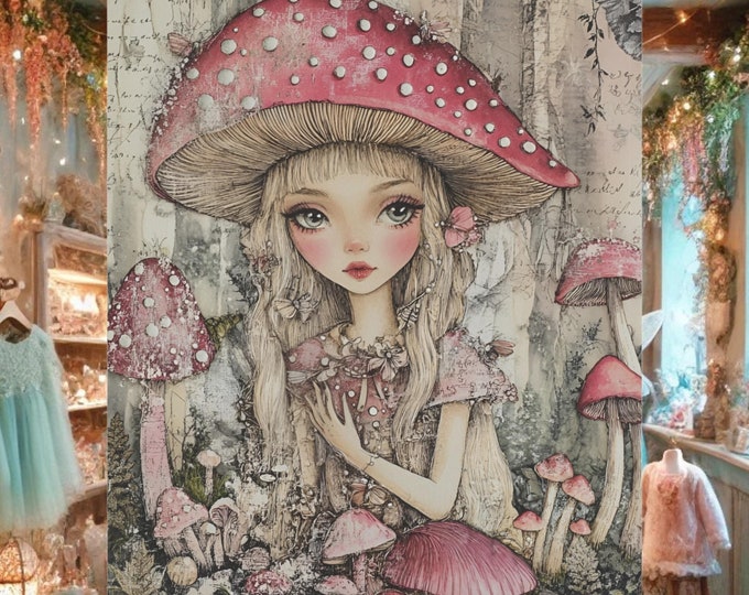 Fairy Whimsical Mushroom Flag