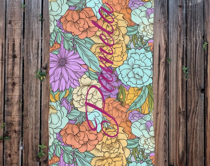 Personalized Floral Beach Towel Custom Name Towel Summer Accessory Gift for Her Beach Day Essential
