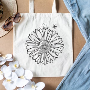 Sunflower & Bee Canvas Tote Bag - Floral Market Bag