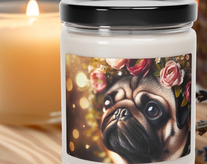 Floral Pug Soy Candle