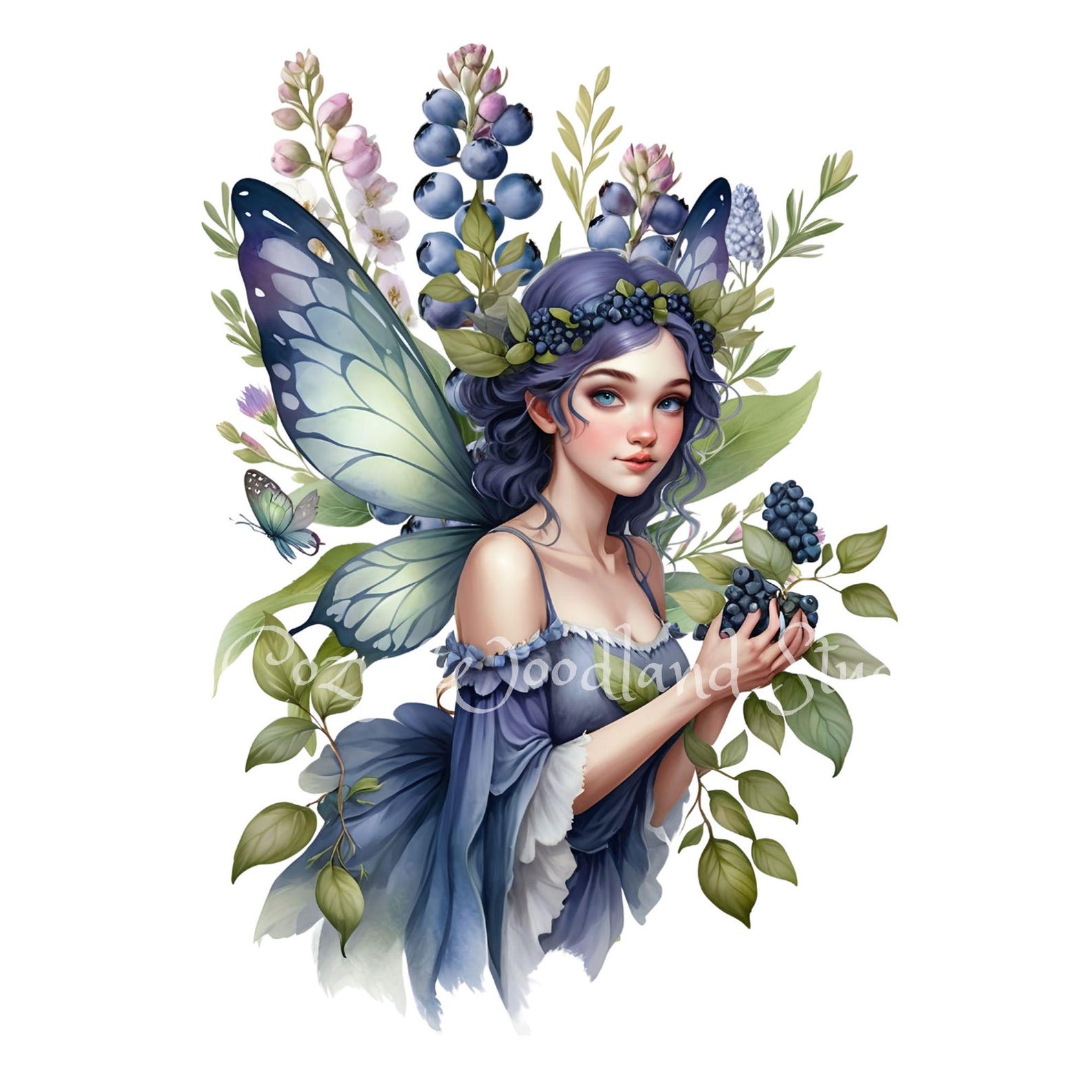 blueberry-fairy-clipart-bundle-cottagecore-png-jpeg-stickers