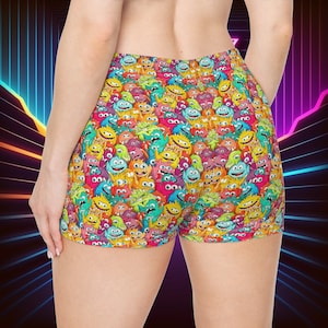 Monsters Booty Shorts High Waist (Rave Shorts - Roller Derby, Dance Shorts, Rave Clothing, Sexy Festival Clothes, Womens Rave, Rave Outfit)