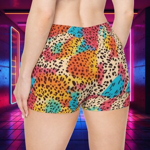 Trippy Leopard Booty Shorts High Waist (Rave Shorts - Roller Derby, Pole Dance Shorts, Rave Clothing, Sexy Festival Clothes, Womens Rave)