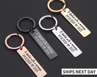 It started with a message, Special Date Keyring For Boyfriend, Personalised Keyring with date and time, Couples Keyring, Custom date keyring